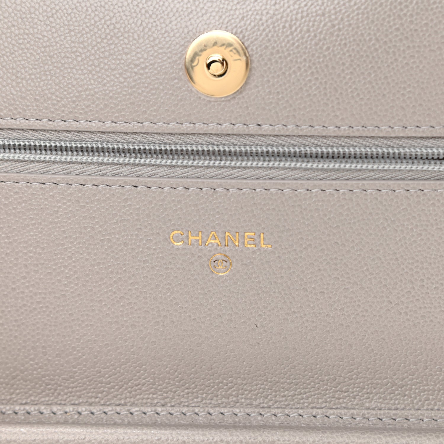 Chanel Caviar Quilted Studded CC Wallet On Chain WOC Grey 6 of 12