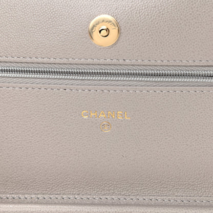 Chanel Caviar Quilted Studded CC Wallet On Chain WOC Grey 6 of 12