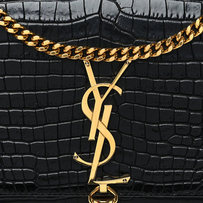 Saint Laurent Calfskin Crocodile Embossed Medium Classic Monogram Kate Tassel Satchel Black 8 of 10