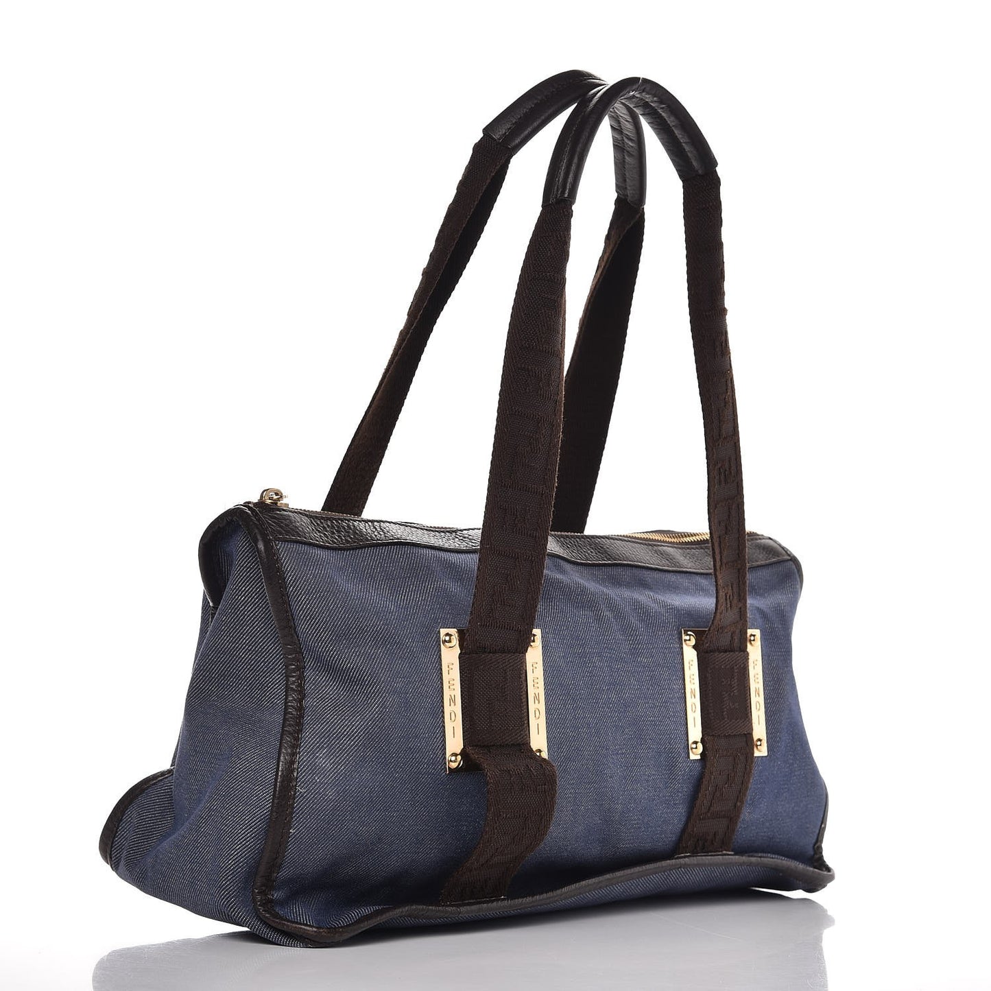 Denim Zip Top Tote Blue Brown