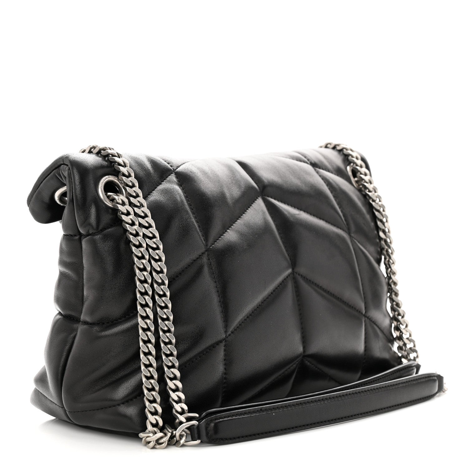 Saint Laurent Lambskin Quilted Small Loulou Puffer Monogram Chain Satchel Black 3 of 10