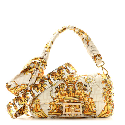 Fendi X VERSACE Silk Fendace FF Baroque Quilted Scarf Baguette White Gold 1 of 9