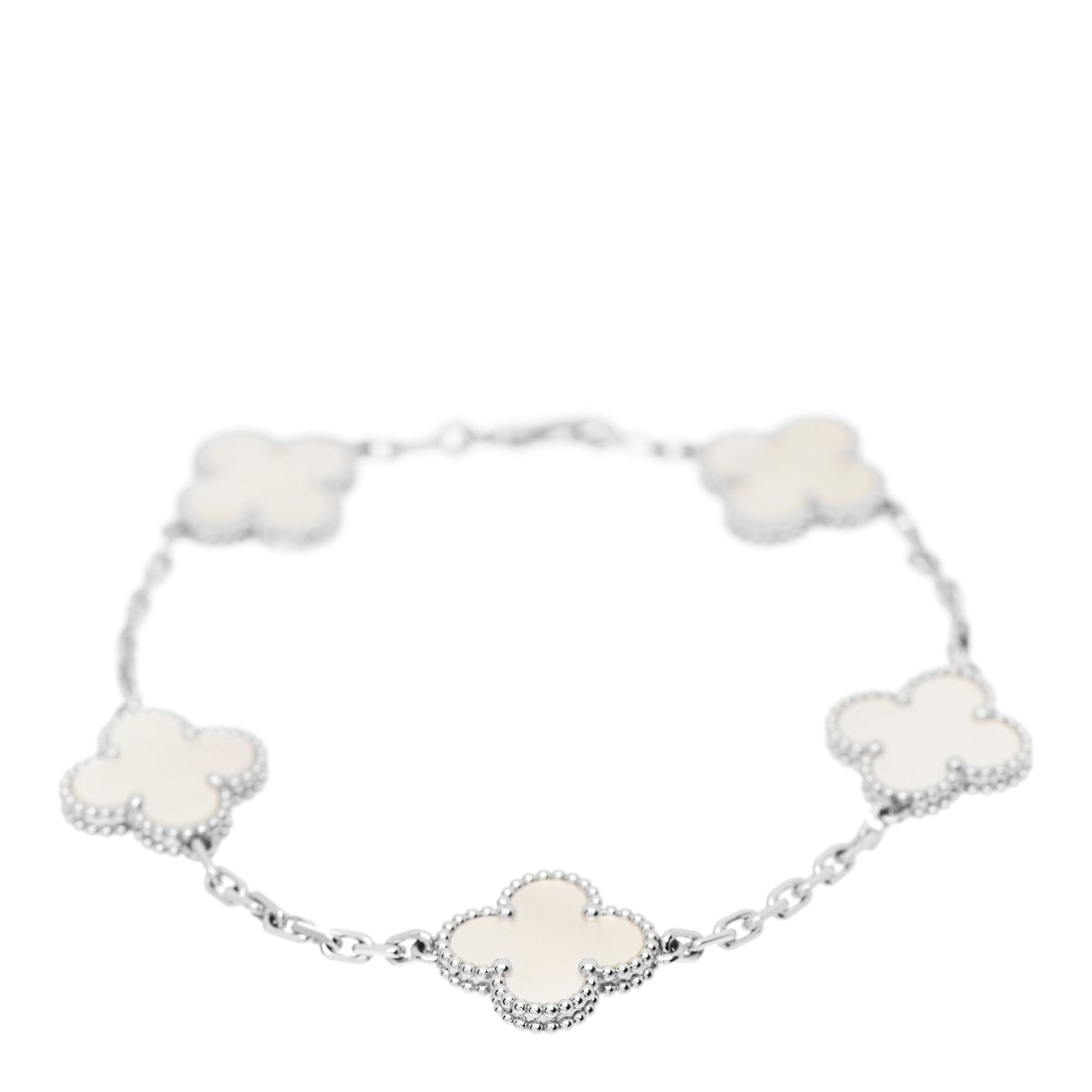 Van Cleef & Arpels 18K White Gold Mother of Pearl 5 Motifs Vintage Alhambra Bracelet 1 of 5