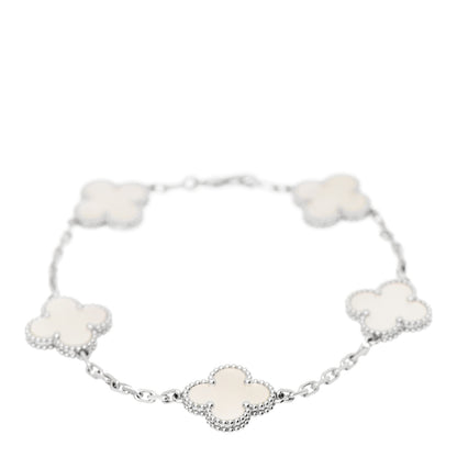 Van Cleef & Arpels 18K White Gold Mother of Pearl 5 Motifs Vintage Alhambra Bracelet 1 of 5