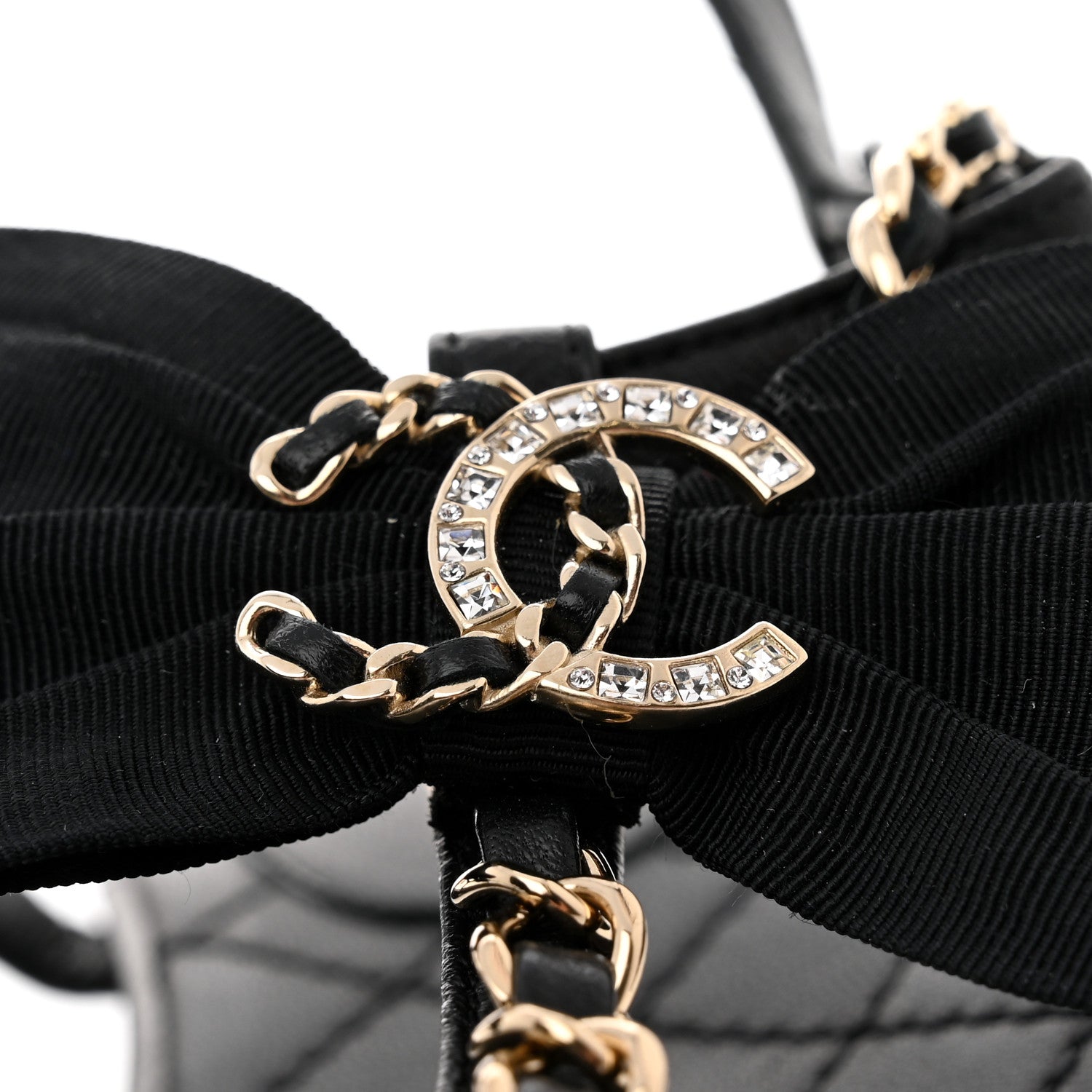 Chanel Lambskin Crystal Chain CC Thong Sandals 35.5 Black 5 of 9