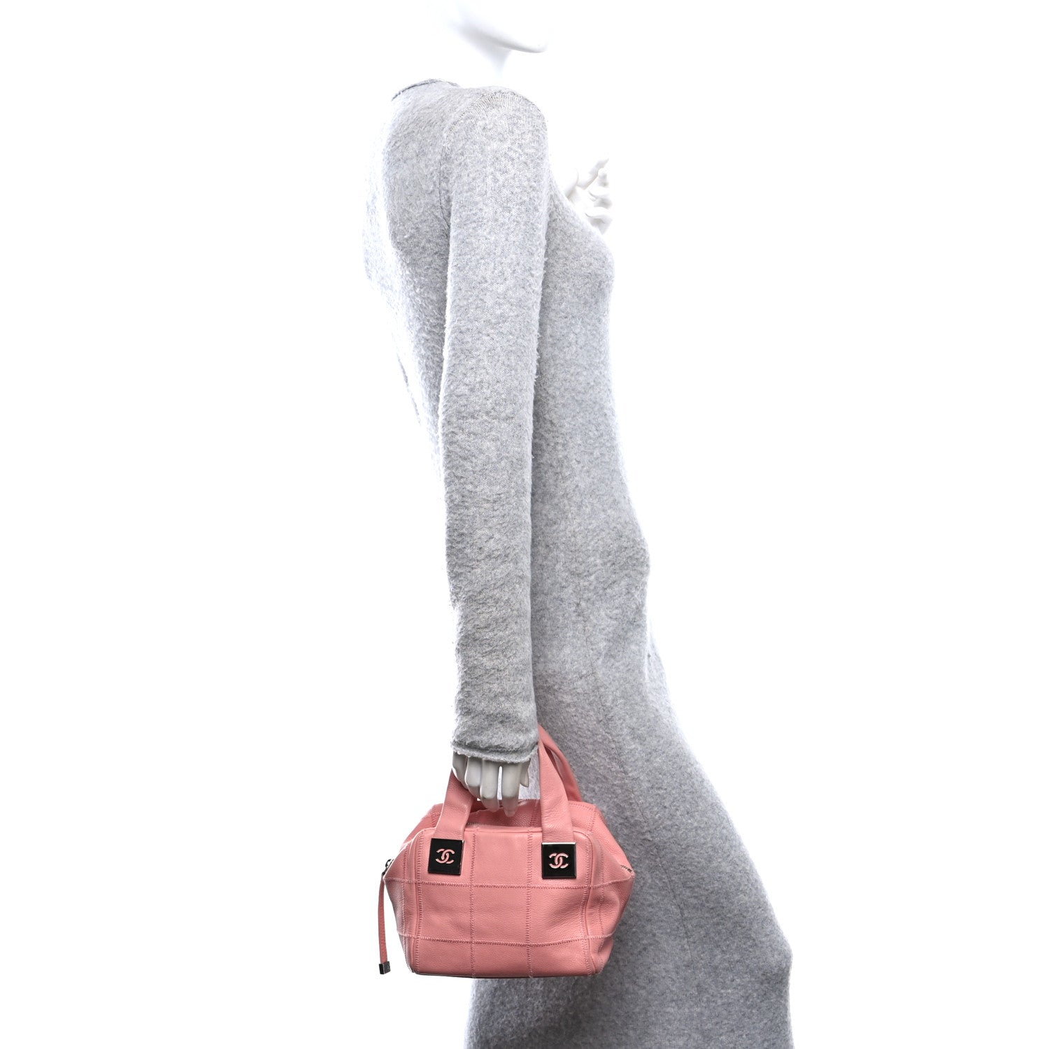 Chanel Caviar Square Stitched Bowler Pink 2 of 13