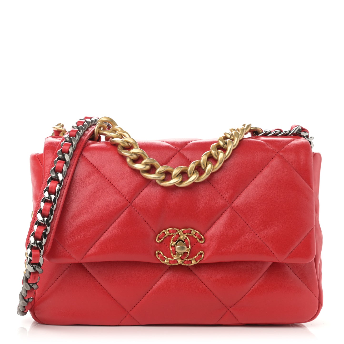 Lambskin Quilted Large Chanel 19 Flap Red