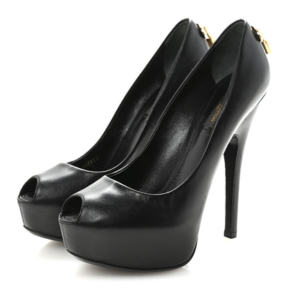 Louis Vuitton Smooth Calfskin Oh Really Peep Toe Pumps 37.5 Black 4 of 9