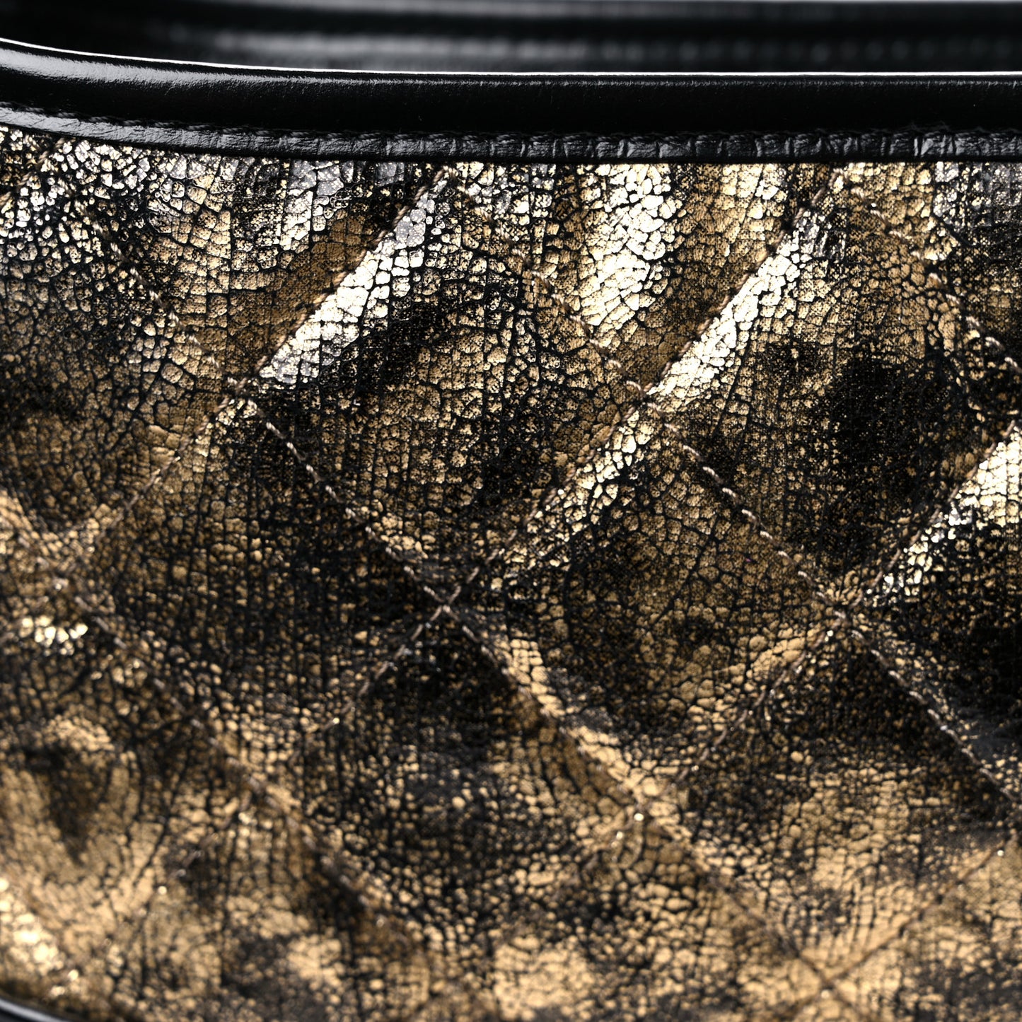 Metallic Crumpled Goatskin Quilted Small Gabrielle Hobo Black Gold