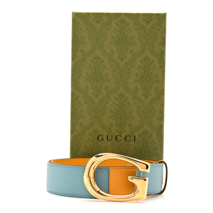 Gucci Textured Dollar Calfskin Criss-Cross Double G Memorable Buckle 40mm Belt 95 38 Dusty Azure Crop 5 of 5