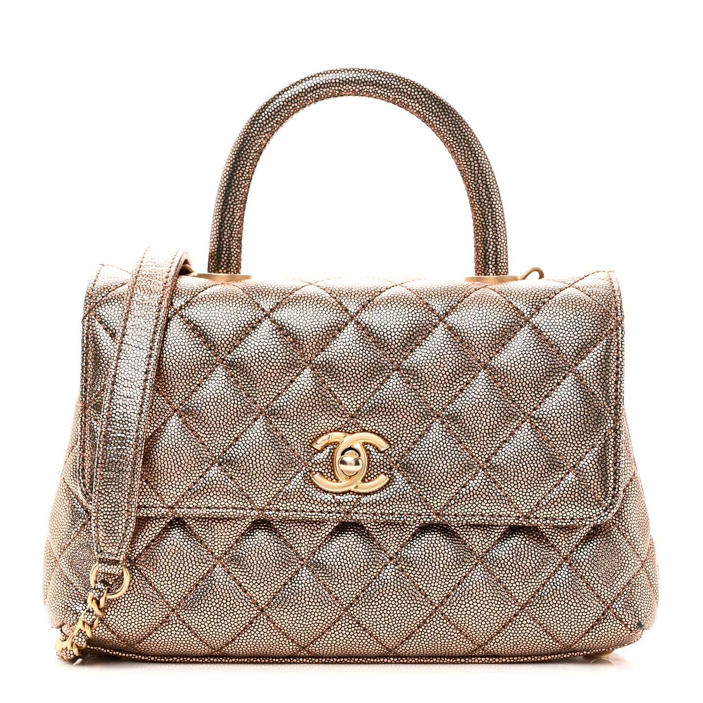 Metallic Caviar Quilted Mini Coco Handle Flap Gold