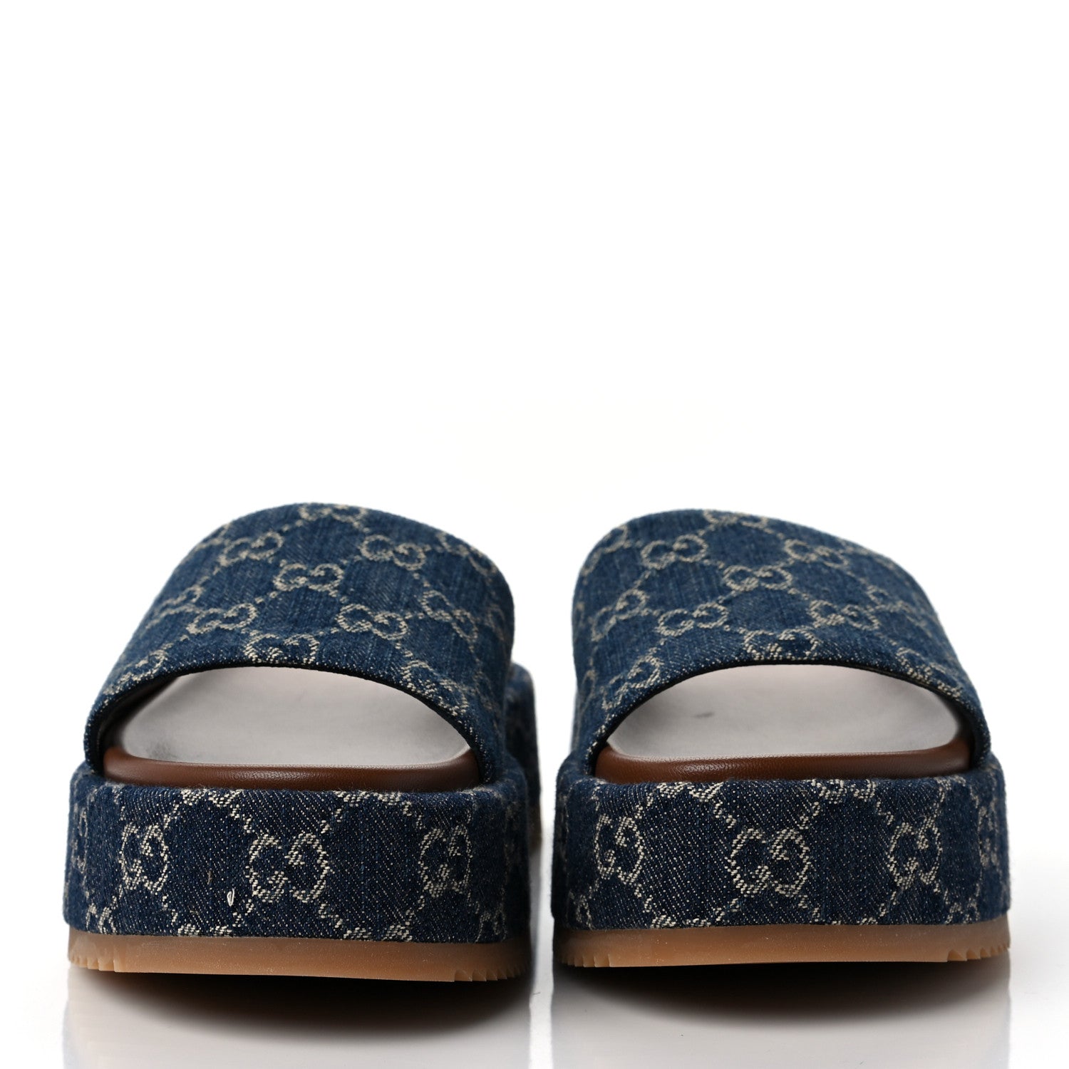 Gucci New Denim GG Monogram Angelina Platform 55mm Slide Sandals 39.5 Blue Tea 2 of 9