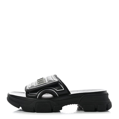 Gucci Nappa Grosgrain Logo Mens Velcro Chunky Slide Sandals 7 Black 1 of 7