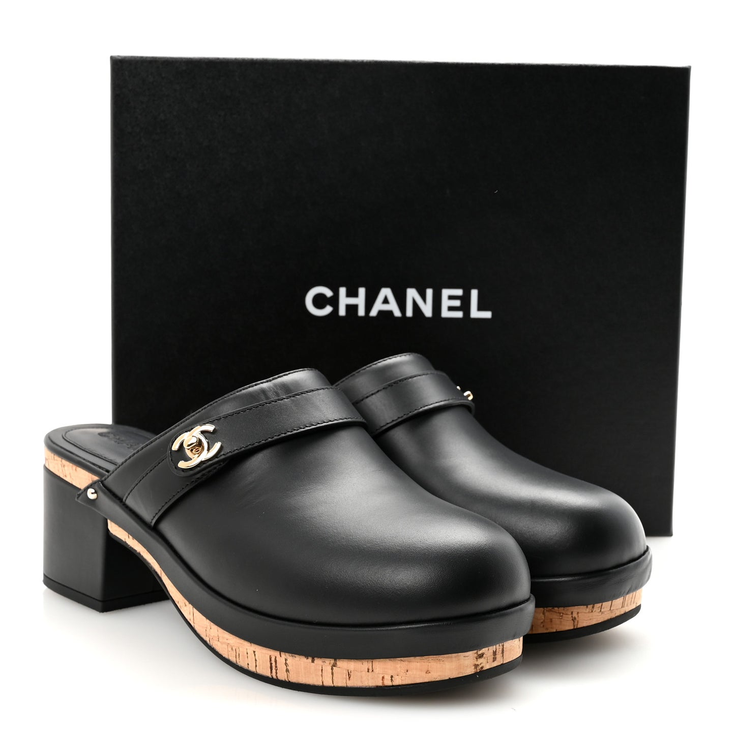 Calfskin CC Turn Lock Clogs 41 Black