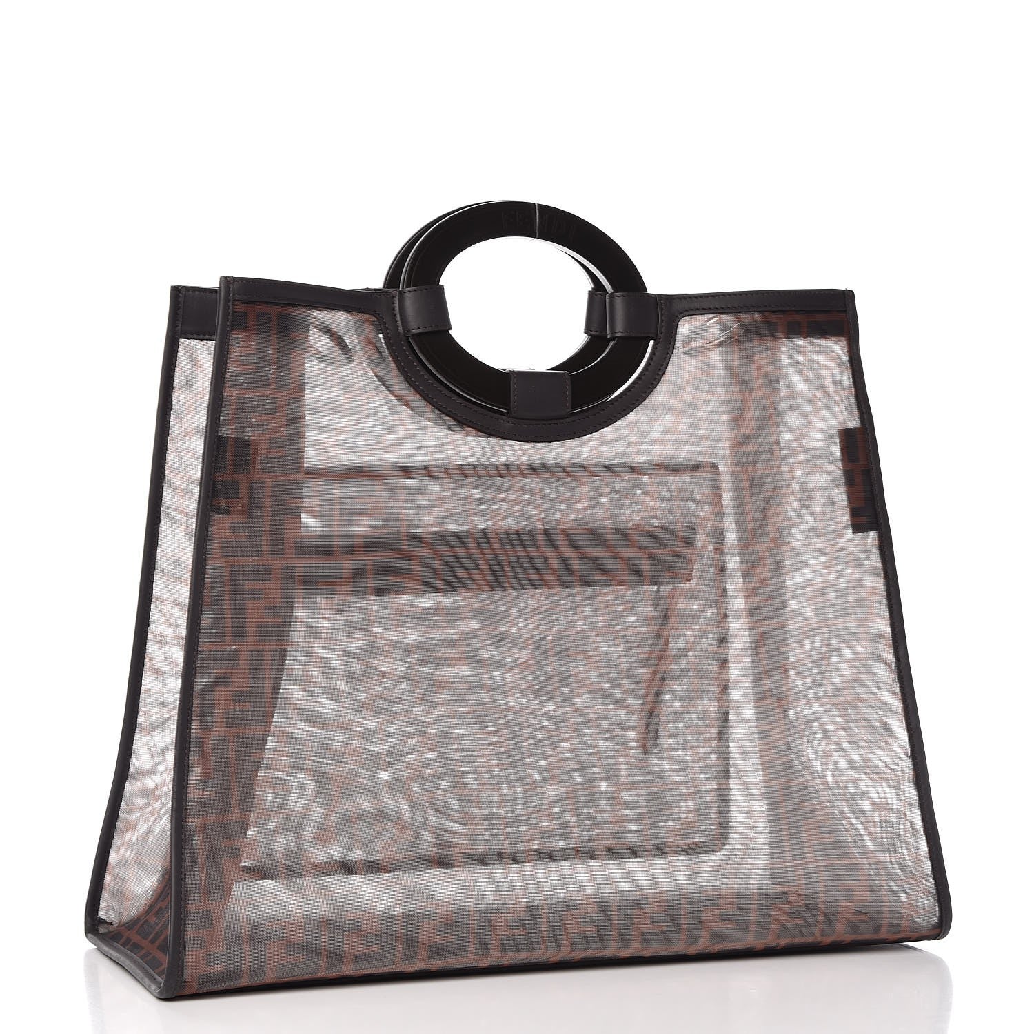 Fendi Mesh Vitello Century Cuoio FF 1974 Large Runaway Shopper Tote Marrone Black Ebano 3 of 8