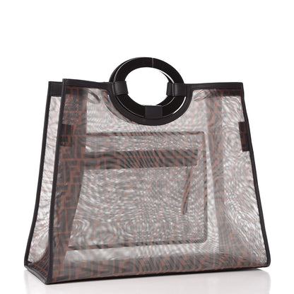 Fendi Mesh Vitello Century Cuoio FF 1974 Large Runaway Shopper Tote Marrone Black Ebano 3 of 8