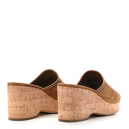 Chanel Suede Calfskin Cork CC Wedge Sandal 39.5 Brown 4 of 8