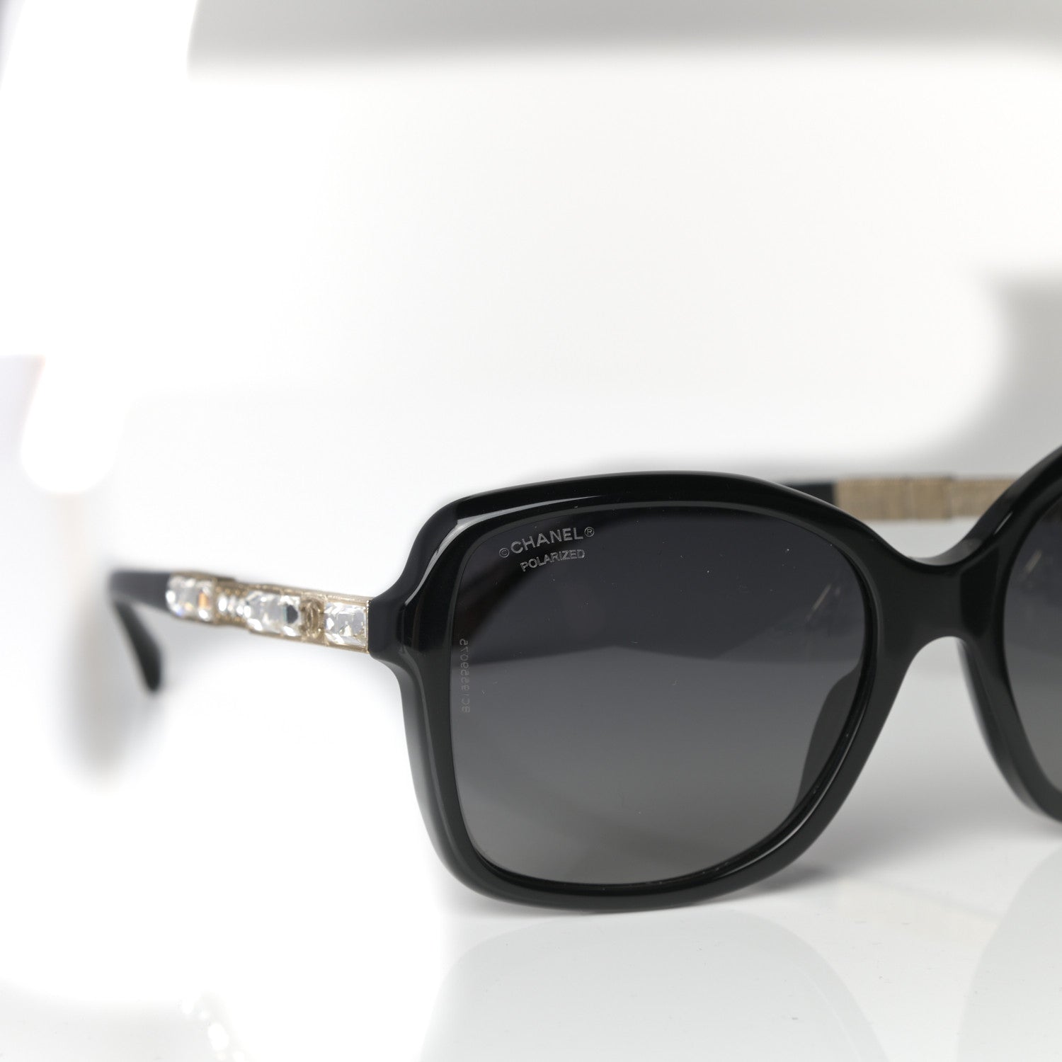 Chanel Crystal Baguette Polarized Square Sunglasses 5308-B Black 6 of 8