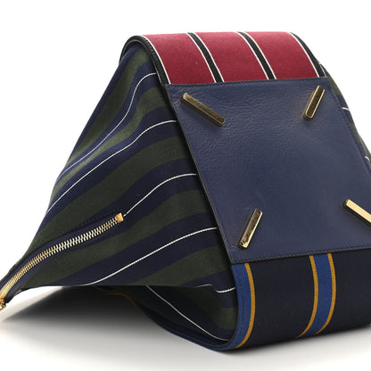 Loewe Canvas Calfskin Stripes Hammock Shoulder Bag Blue Red 11 of 12