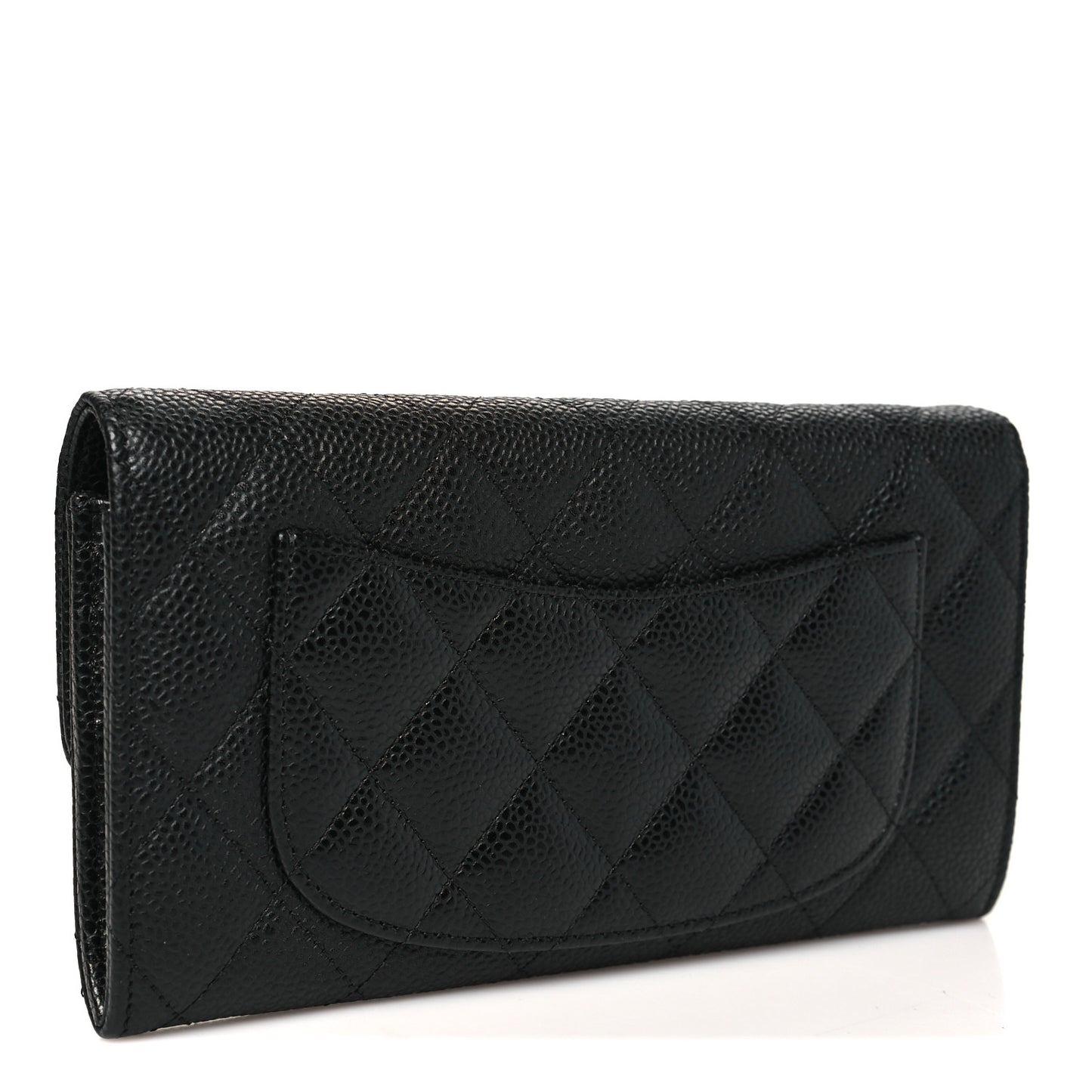 Caviar Quilted Large Gusset Flap Wallet Black