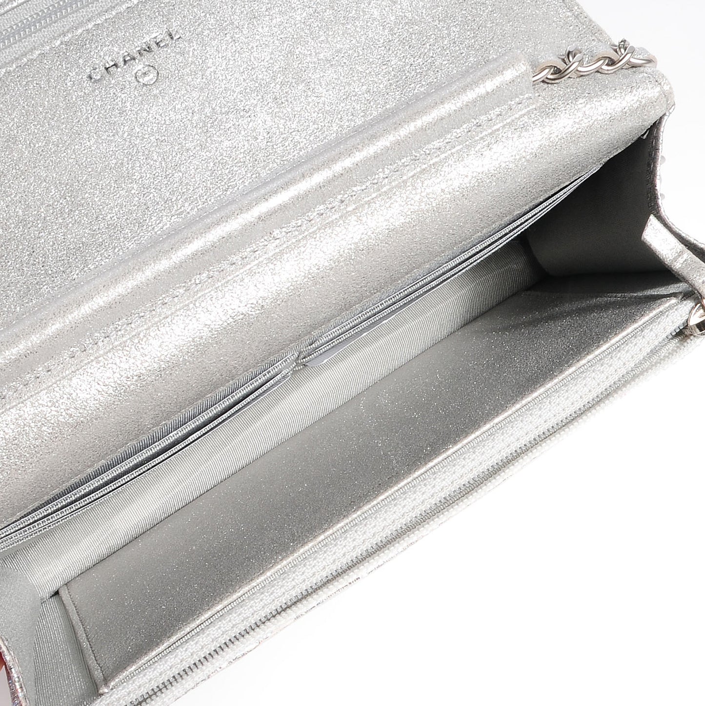 Iridescent Lizard Embossed Wallet on Chain WOC Silver