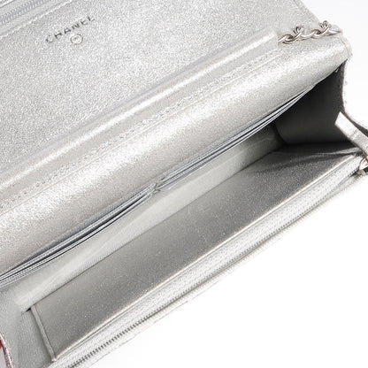 Chanel Iridescent Lizard Embossed Wallet on Chain WOC Silver 6 of 8