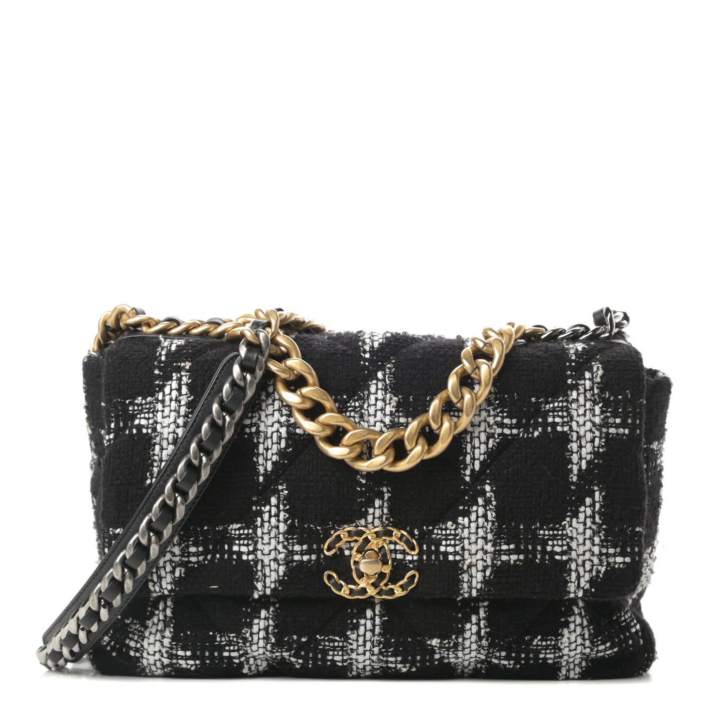 Tweed Quilted Large Chanel 19 Flap Black White