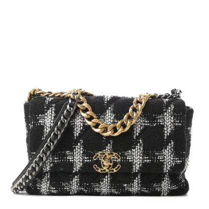 Chanel Tweed Quilted Large Chanel 19 Flap Black White 1 of 10