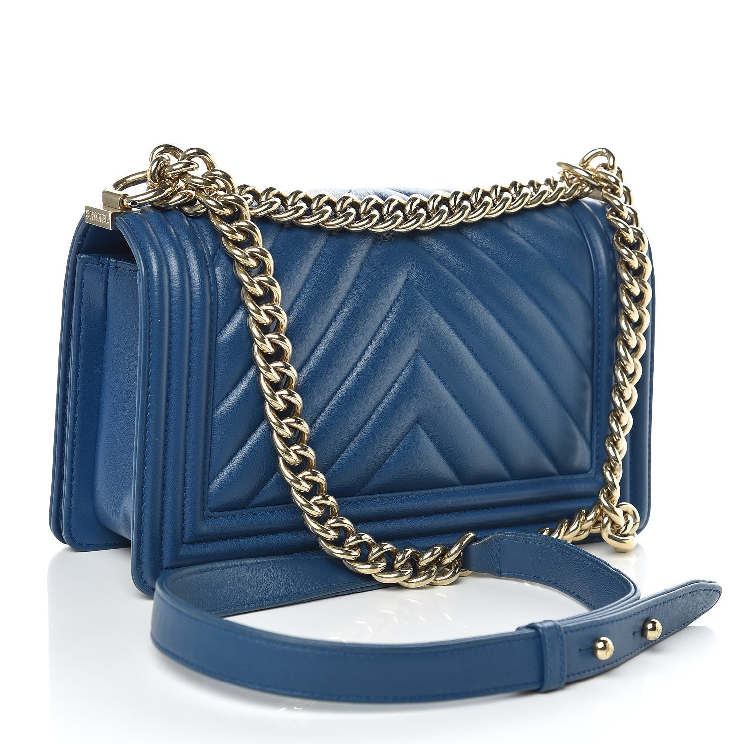 Chanel Lambskin Chevron Quilted Medium Boy Flap Blue 3 of 9