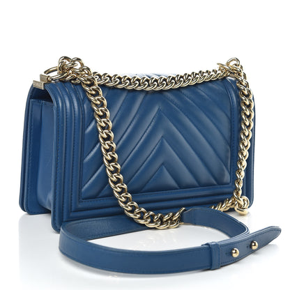 Chanel Lambskin Chevron Quilted Medium Boy Flap Blue 3 of 9