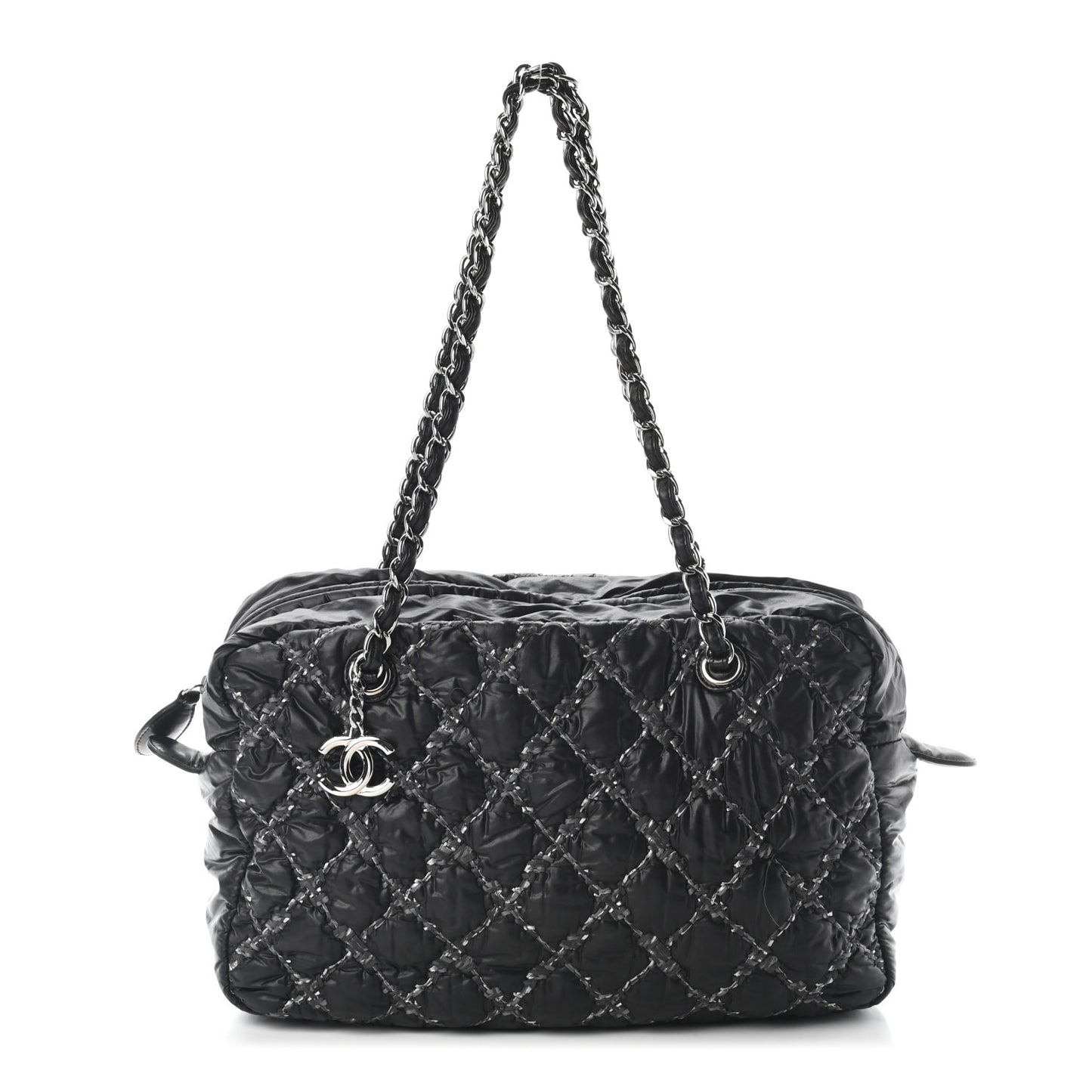 Nylon Quilted Tweed Stitch Bubble Camera Case Black