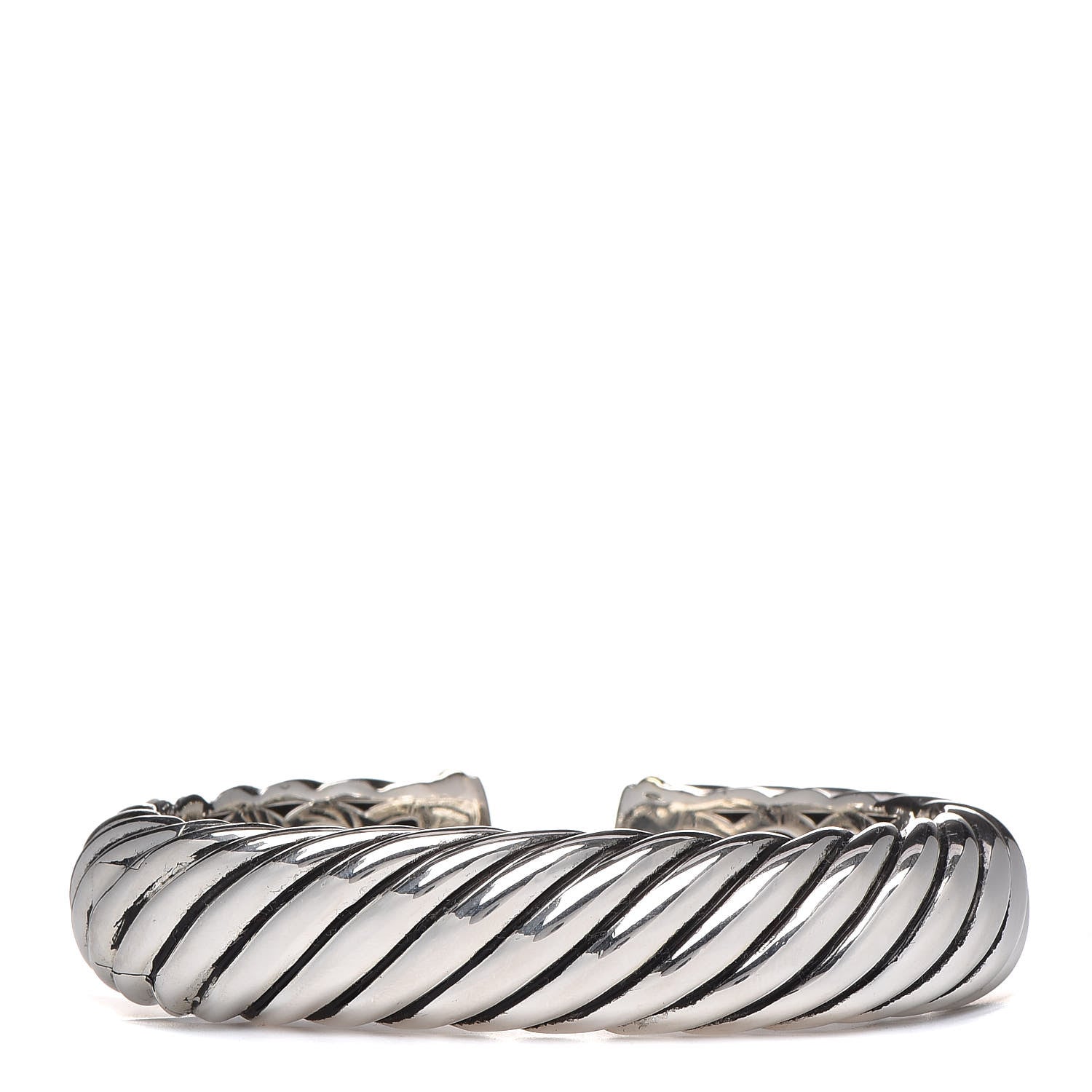 David Yurman Sterling Silver 18K Yellow Gold 15mm Sculpted Cable Cuff Bracelet 3 of 5