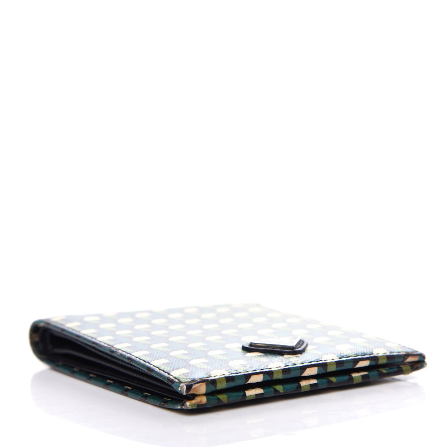 Saffiano Geometric Print Bi-Fold Wallet Smeraldo Dis