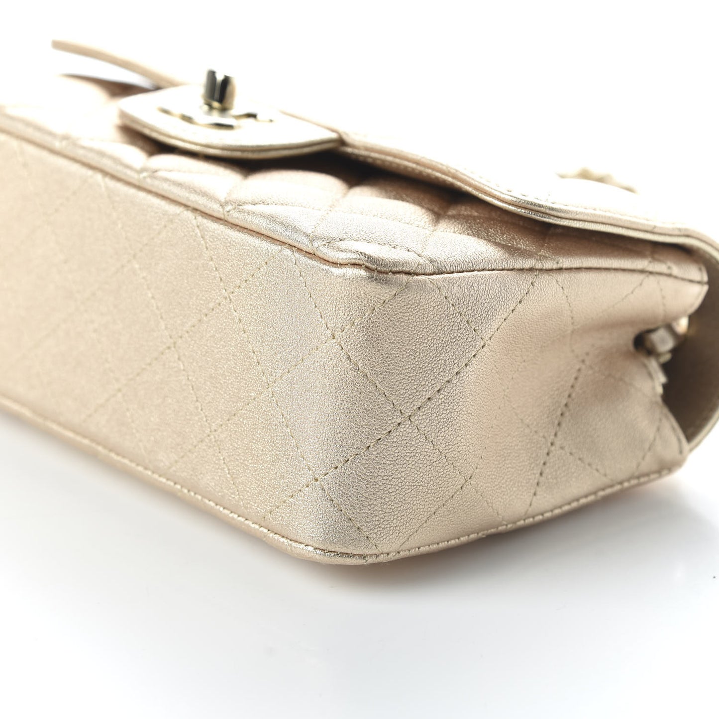 Metallic Lambskin Quilted Mini Rectangular Flap Gold