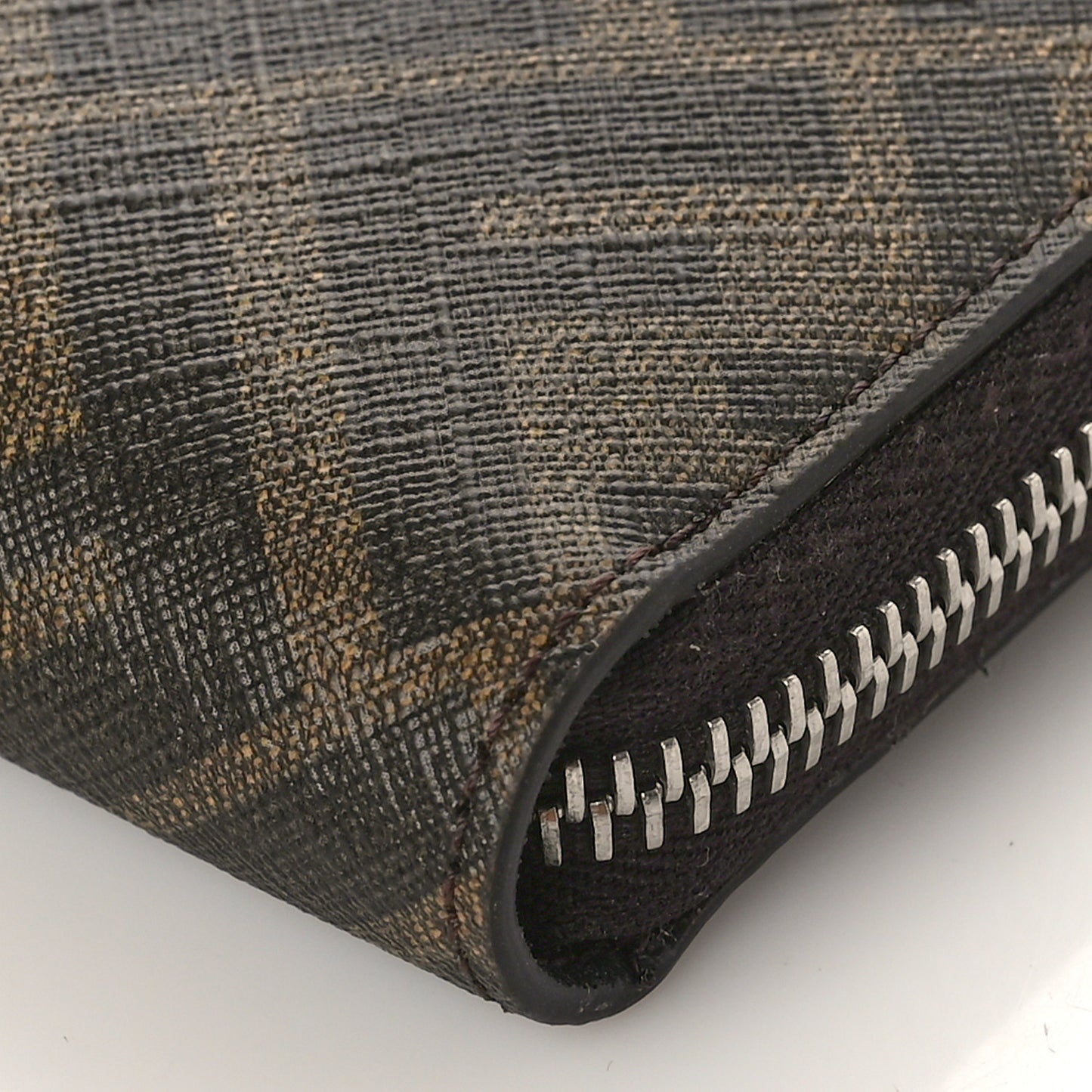 Glazed Fabric Vitello King FF 1974 Diagonal Zip Around Wallet Tobacco Moro Cuoio