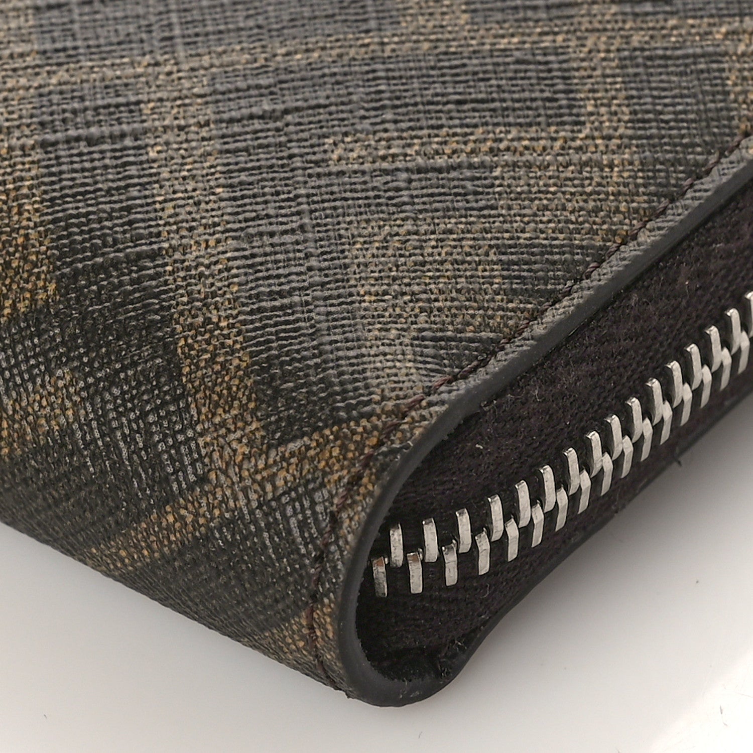 Fendi Glazed Fabric Vitello King FF 1974 Diagonal Zip Around Wallet Tobacco Moro Cuoio 8 of 8