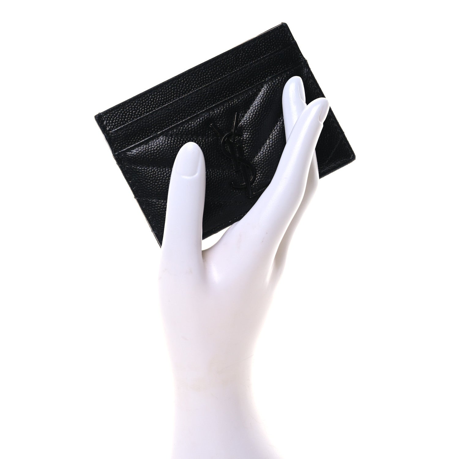 Saint Laurent Grain De Poudre Matelasse Chevron Monochrome Monogram Credit Card Case Black 2 of 7
