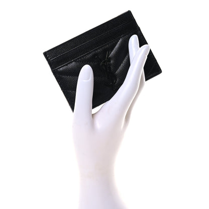 Saint Laurent Grain De Poudre Matelasse Chevron Monochrome Monogram Credit Card Case Black 2 of 7