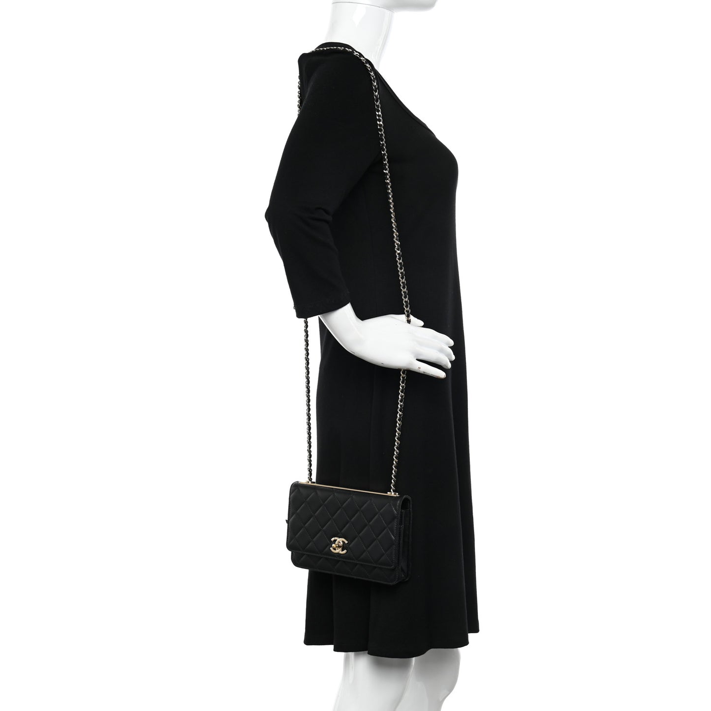 Lambskin Quilted Trendy CC Wallet On Chain WOC Black