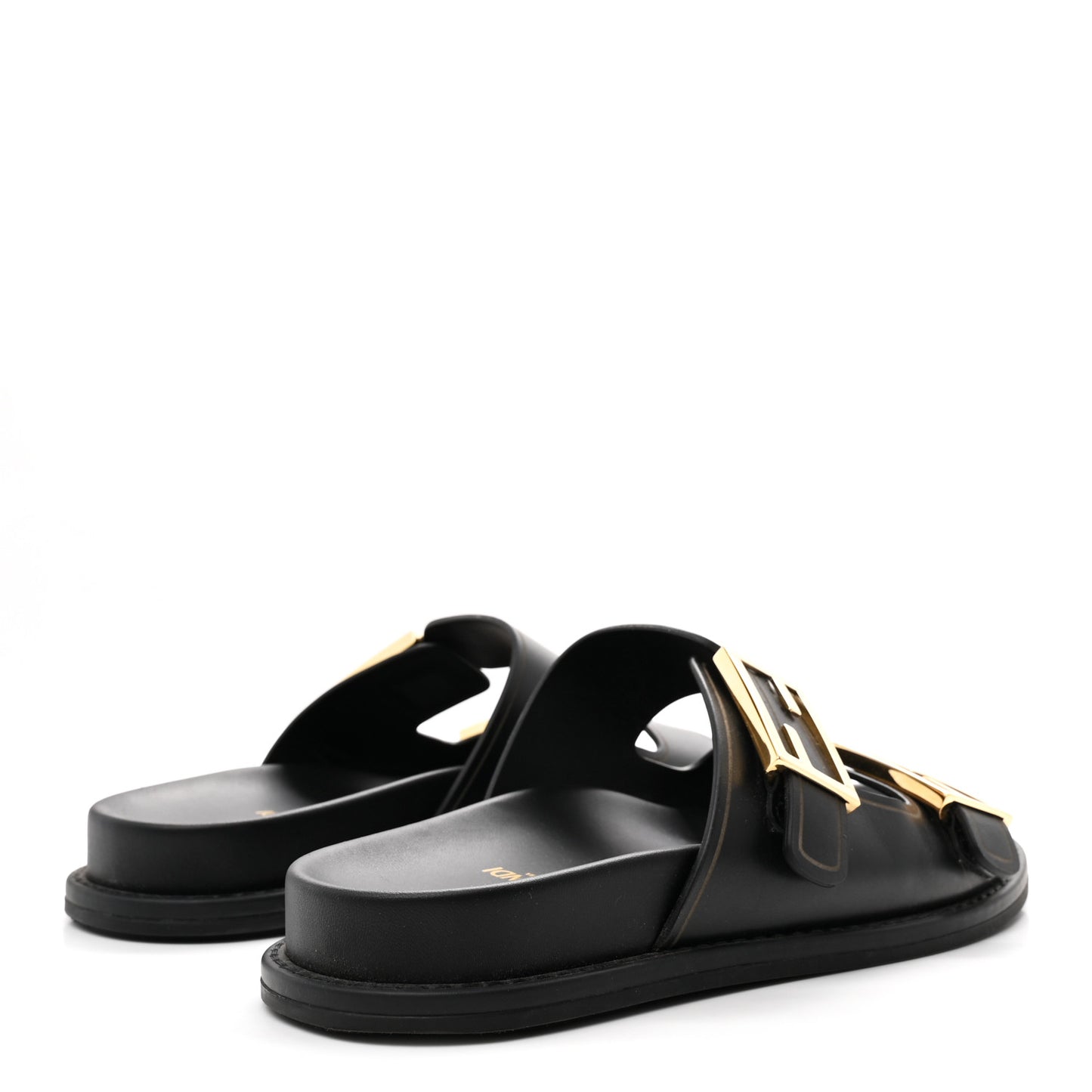 Vitello Fendi Feel Buckled Slide Sandals 37 Black