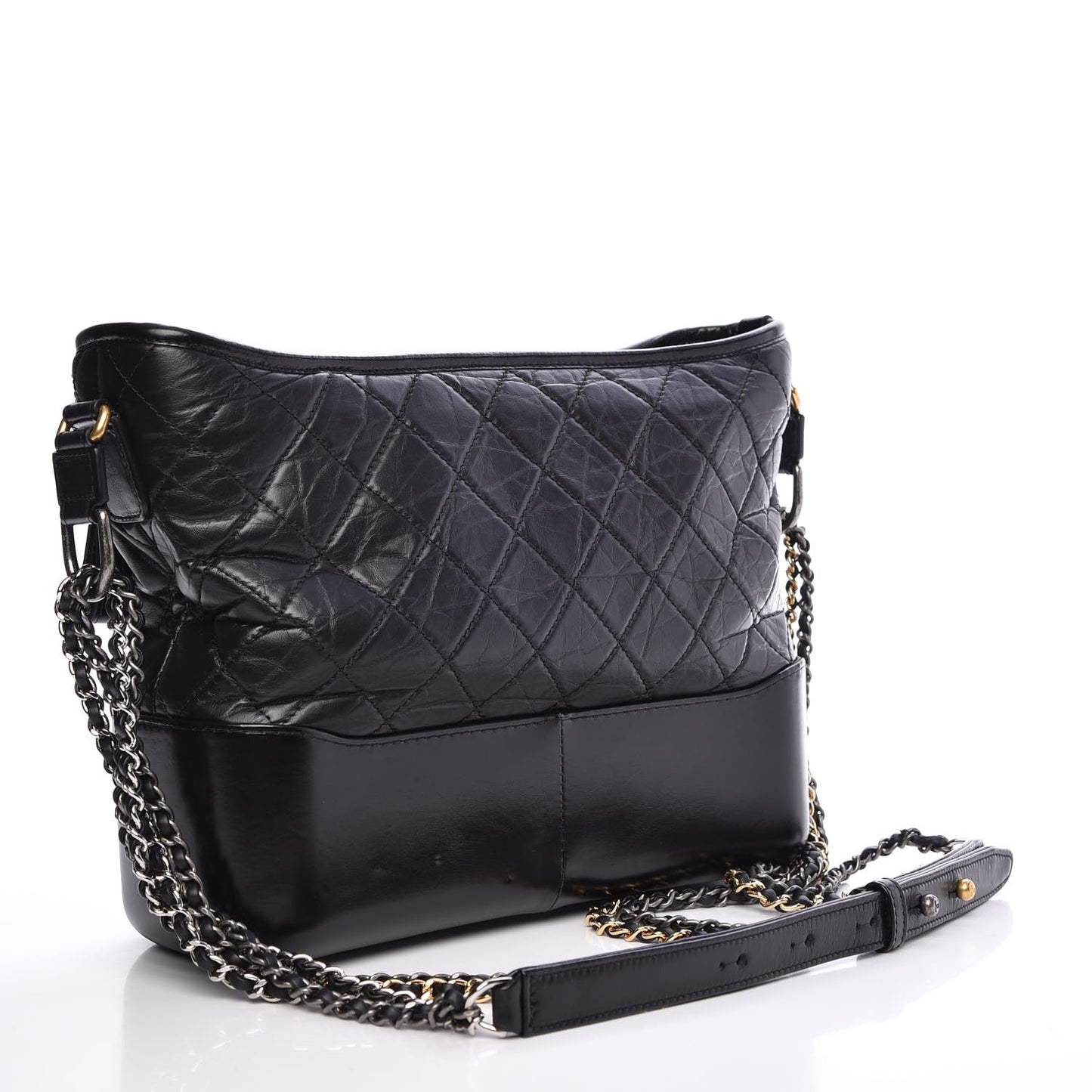 Aged Calfskin Quilted Medium Gabrielle Hobo Black