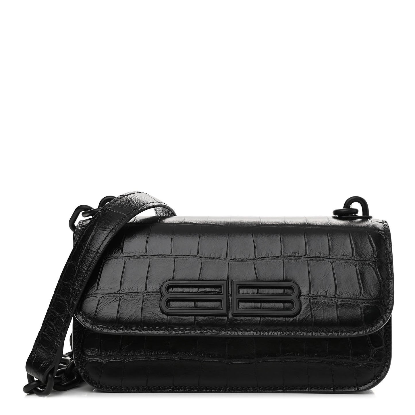 Extra Supple Calfskin Monochrome Crocodile Embossed Gossip Chain Bag XS Black