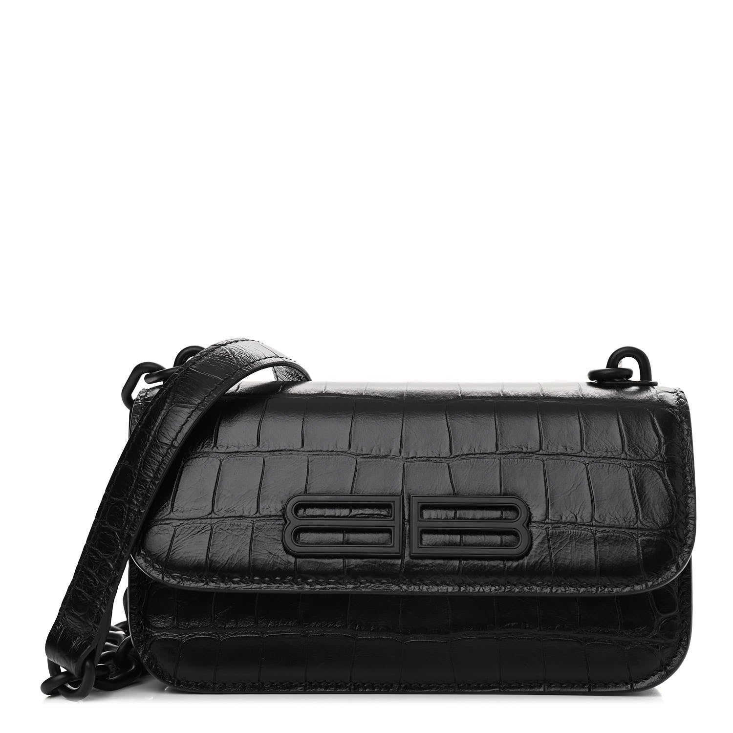 Balenciaga Extra Supple Calfskin Monochrome Crocodile Embossed Gossip Chain Bag XS Black 1 of 9