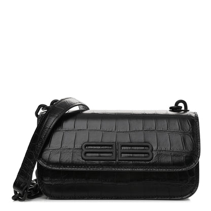 Balenciaga Extra Supple Calfskin Monochrome Crocodile Embossed Gossip Chain Bag XS Black 1 of 9