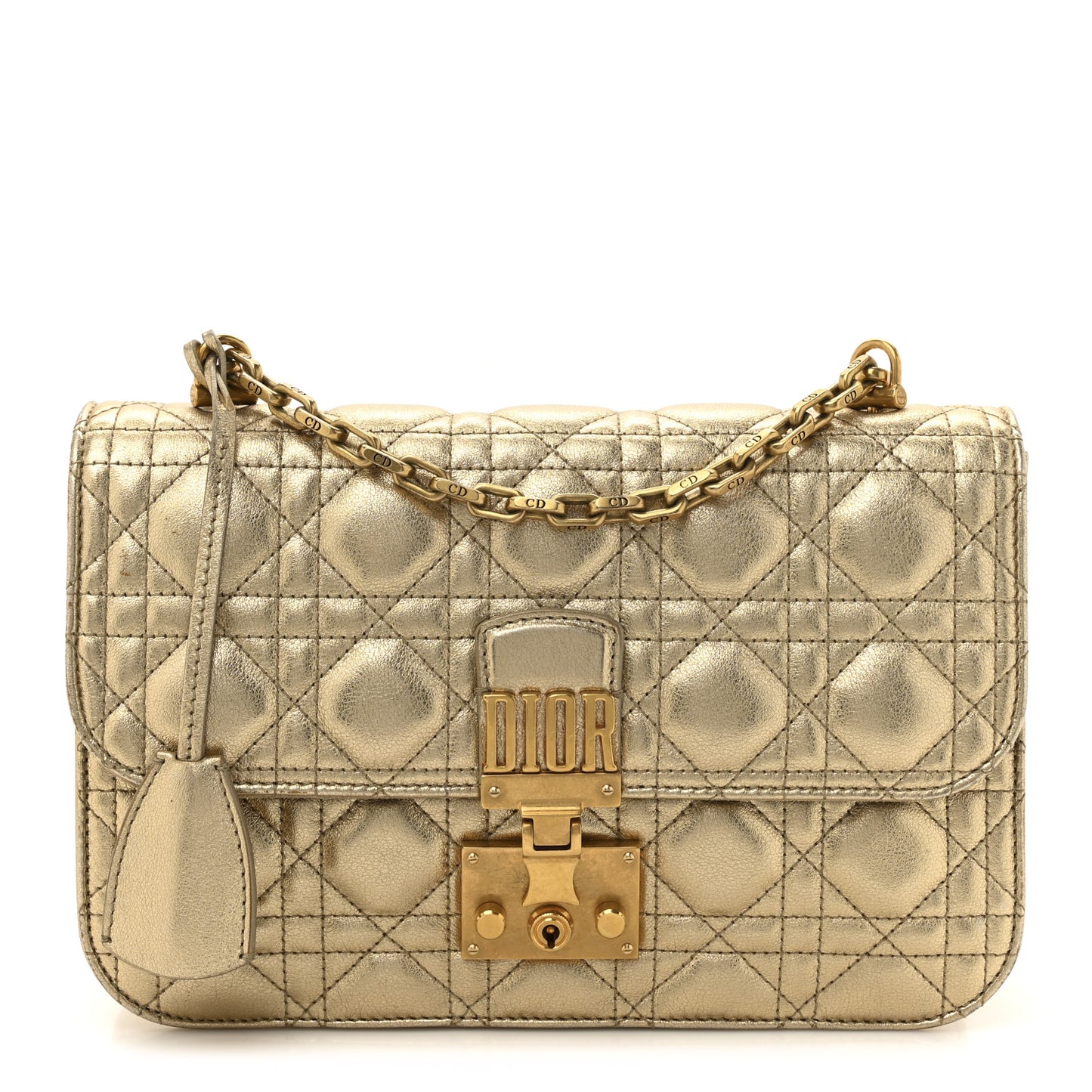 Metallic Lambskin Cannage Large Dioraddict Flap Bag Gold