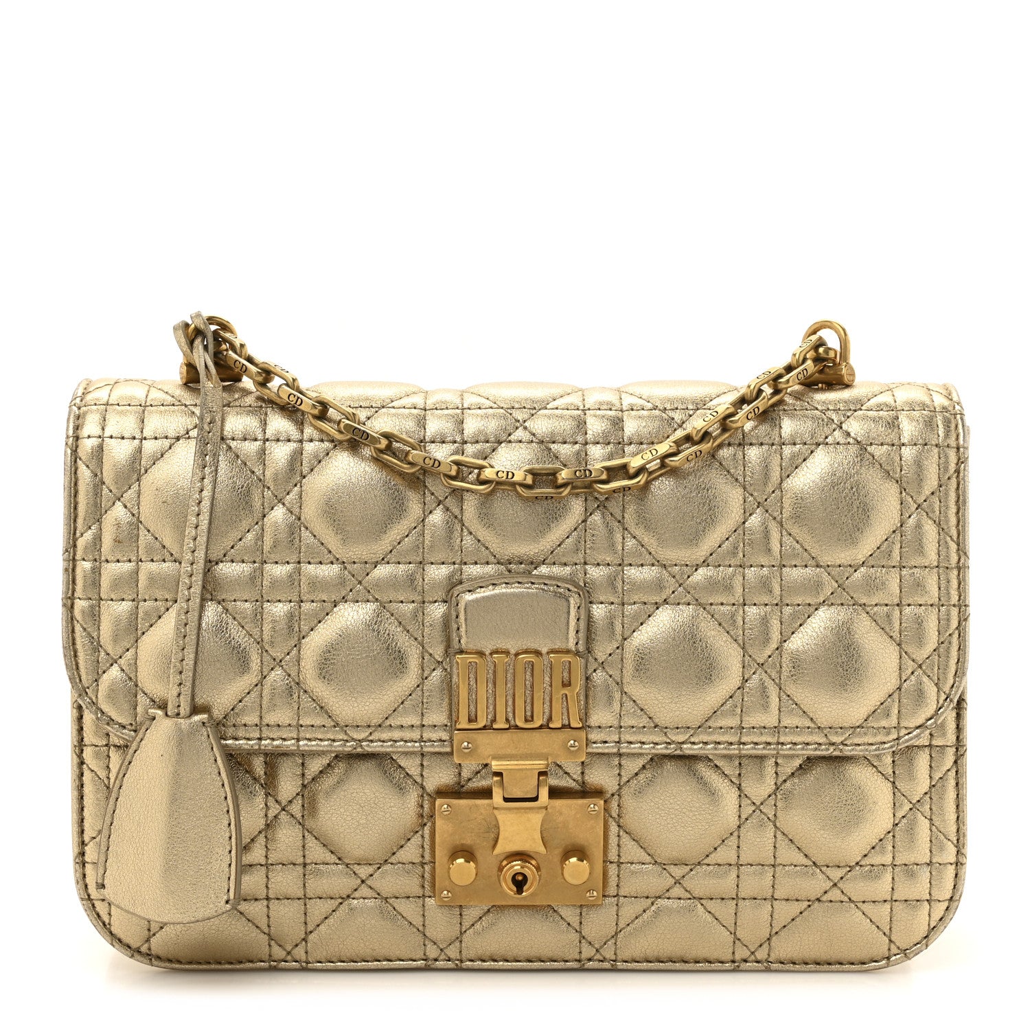 Christian Dior Metallic Lambskin Cannage Large Dioraddict Flap Bag Gold 1 of 10