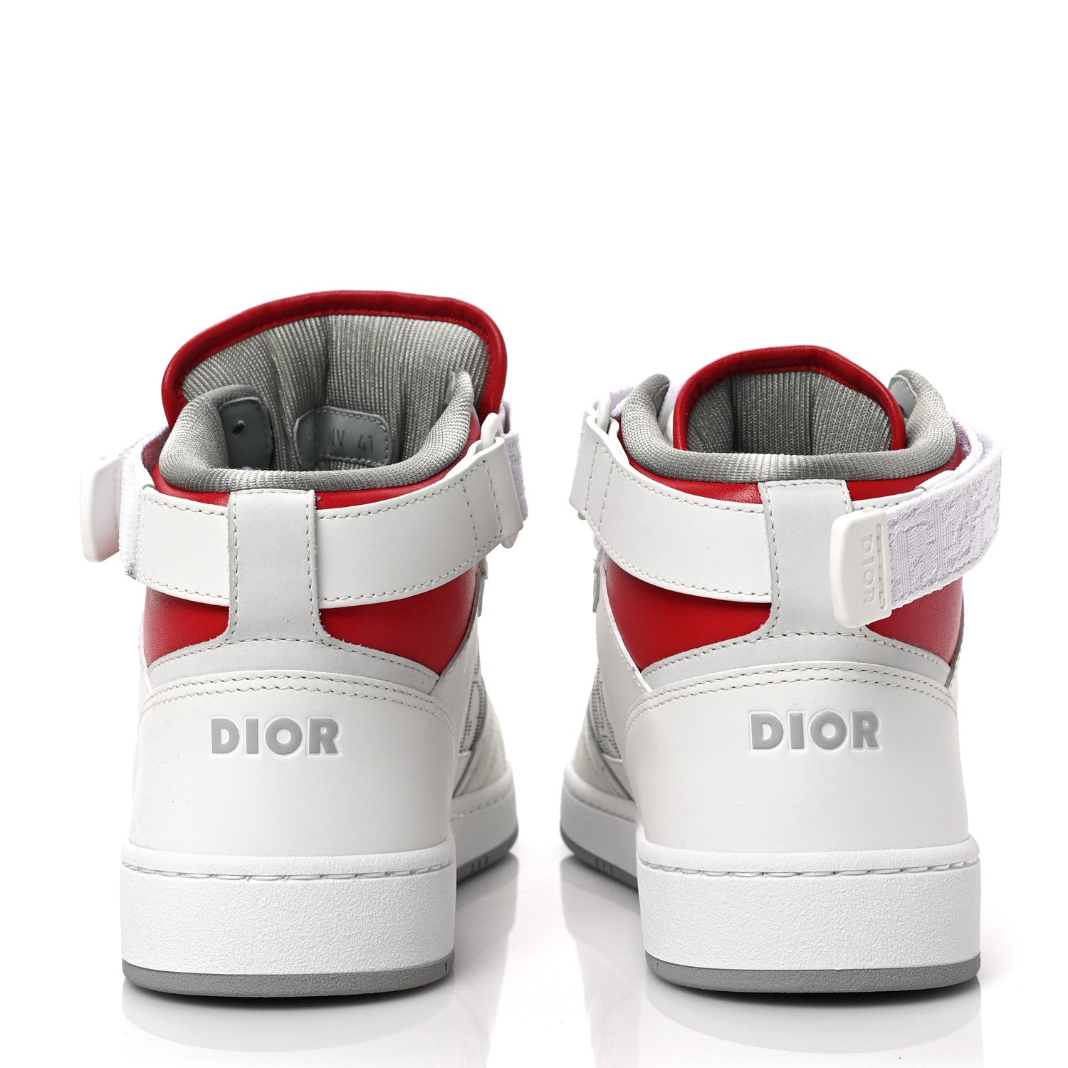Christian Dior Smooth Calfskin Oblique Galaxy Perforated Mens B27 Mid Top Sneakers 41 White Red 5 of 8