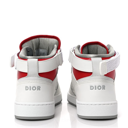 Christian Dior Smooth Calfskin Oblique Galaxy Perforated Mens B27 Mid Top Sneakers 41 White Red 5 of 8