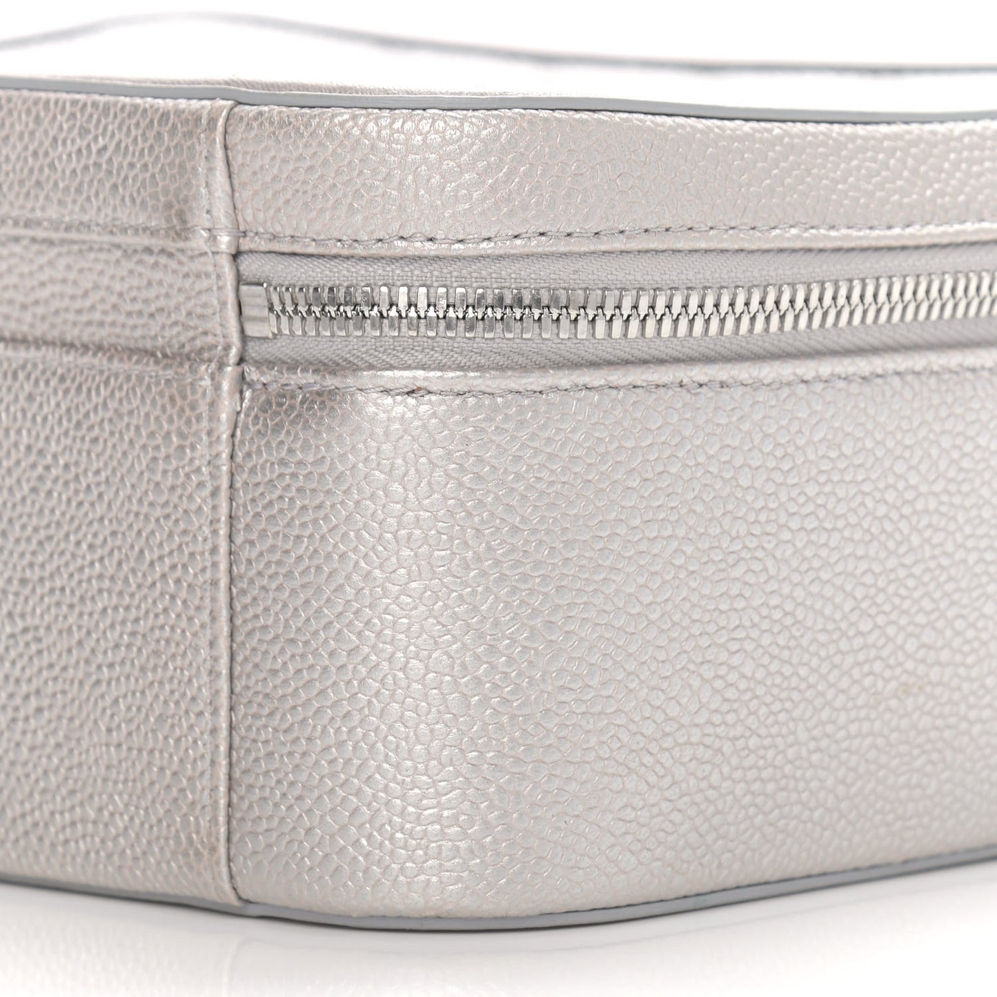 Metallic Caviar Quilted Large CC Filigree Vanity Case Silver