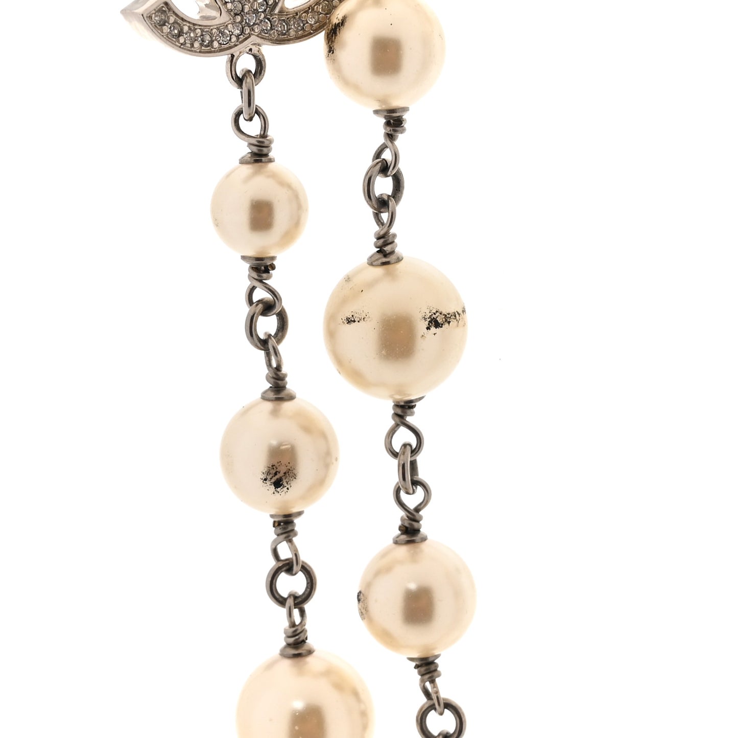 Crystal Pearl CC Long Necklace Silver